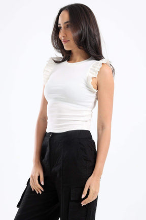 Ribbed Top with Ruffles - Carina - كارينا