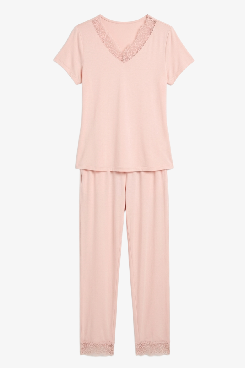 Pyjama Set with Lace Edges