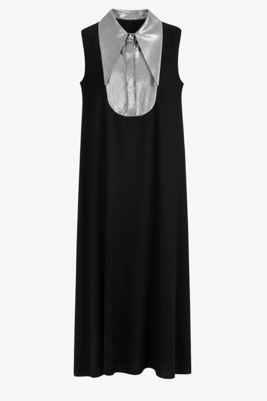 Contrast-Collar Maxi Dress