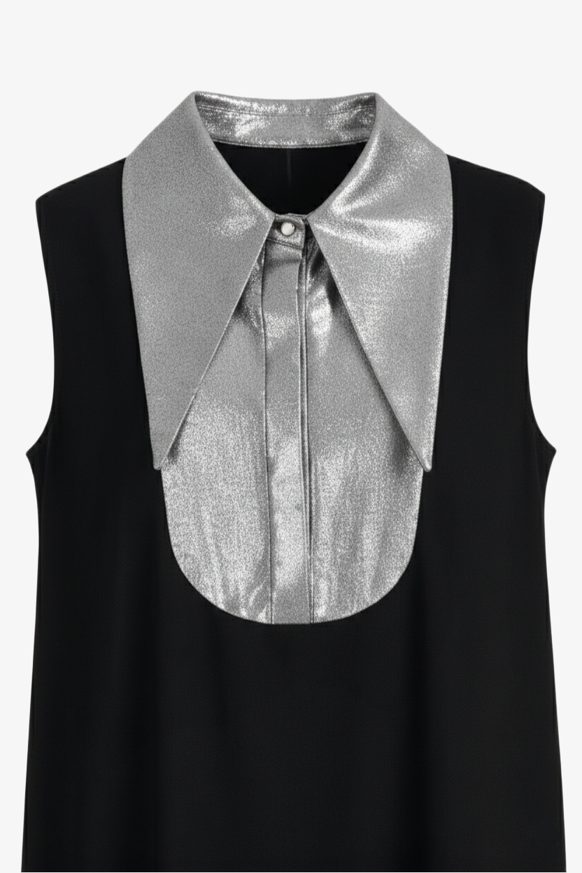 Contrast-Collar Maxi Dress