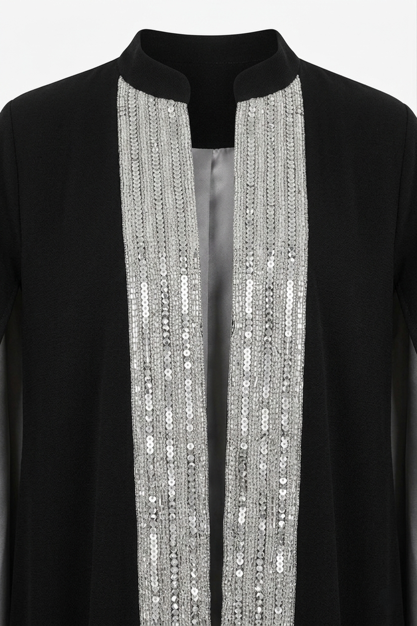 Sequin-Trimmed Cape Kimono