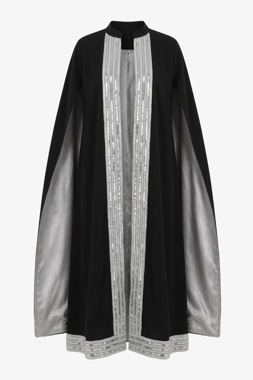 Sequin-Trimmed Cape Kimono