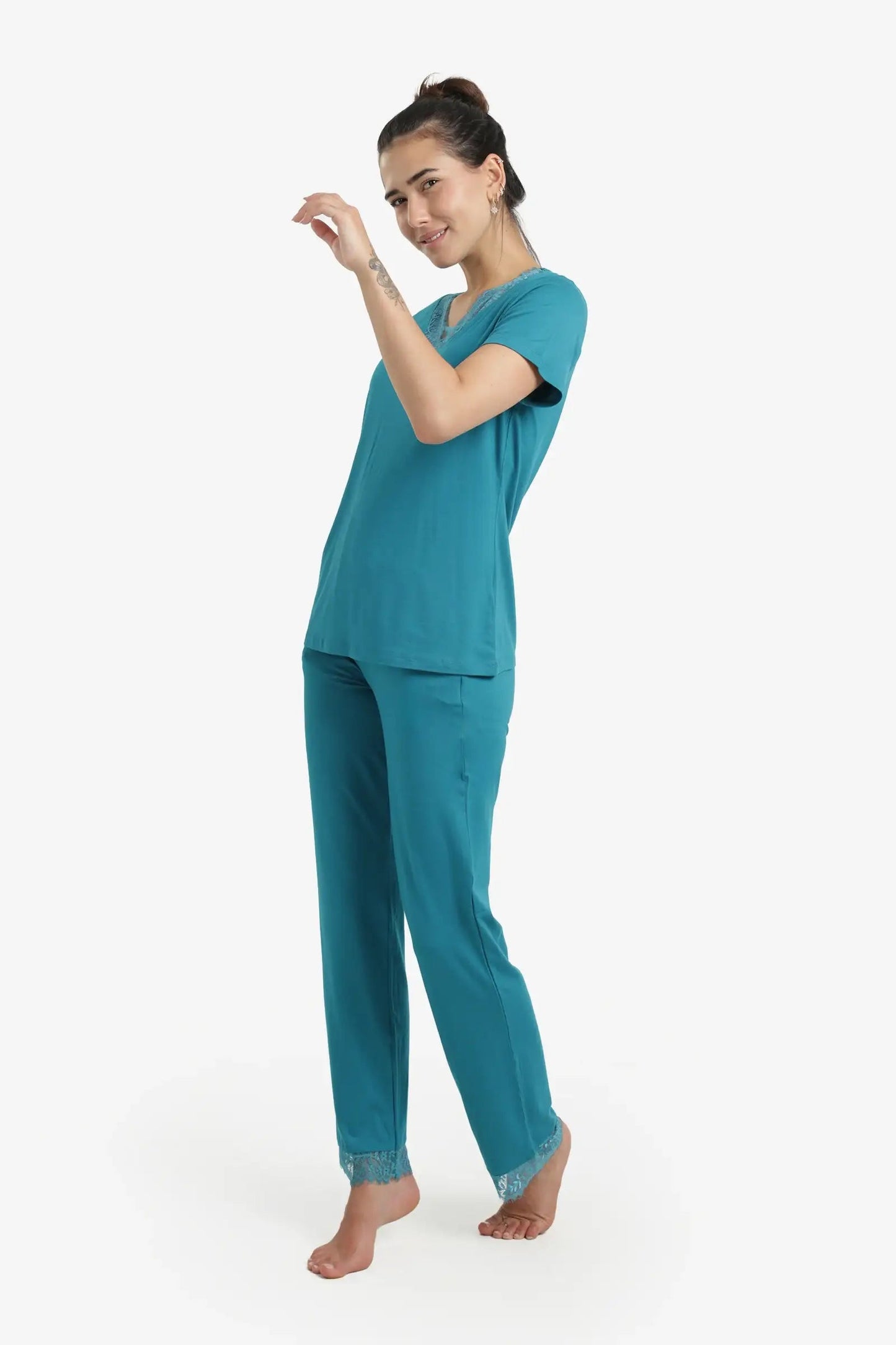 Pyjama Set with Lace Edges