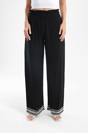 Black Pants with Embroidery Hem - Carina - كارينا