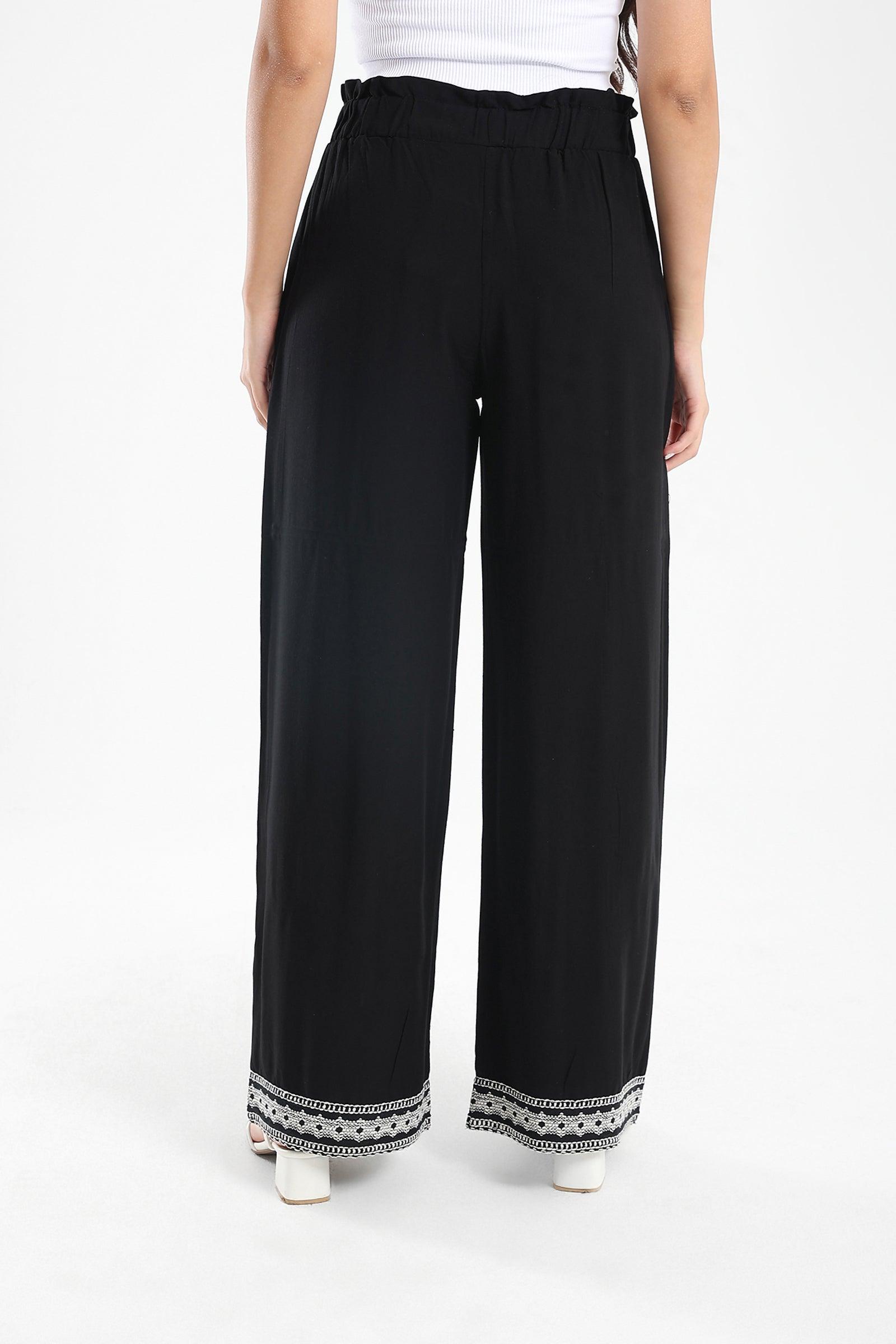 Black Pants with Embroidery Hem - Carina - كارينا