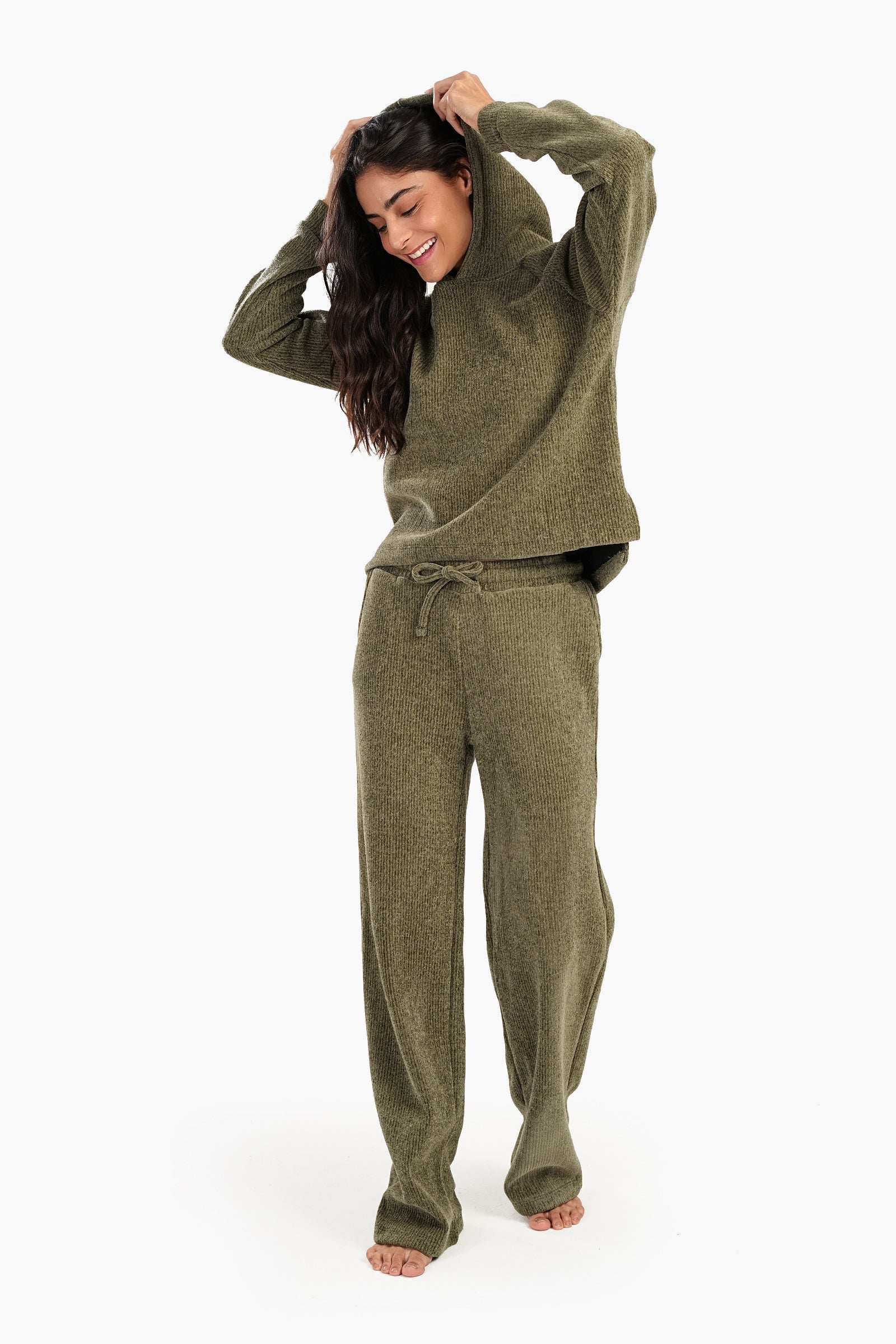 Olive Green Ribbed Pyjama Set