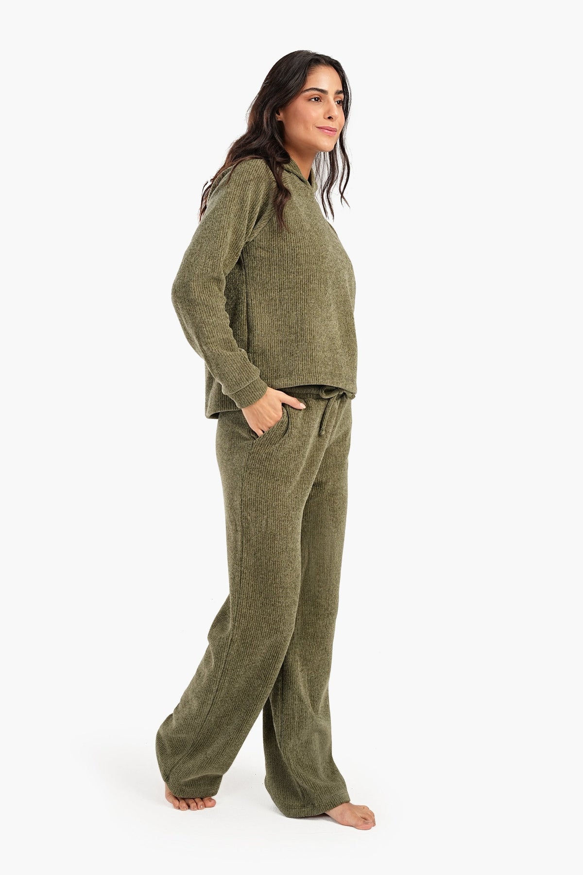 Olive Green Ribbed Pyjama Set