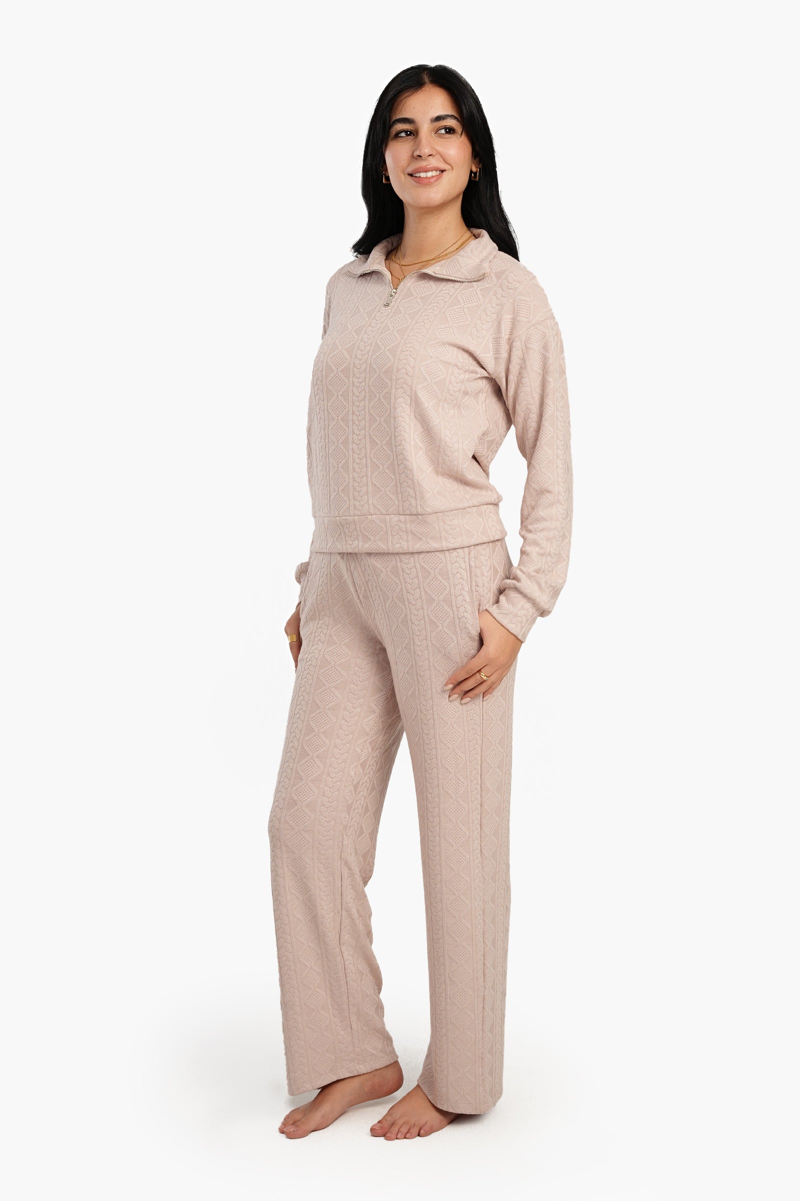 Half Zipper Closure Pyjama Set