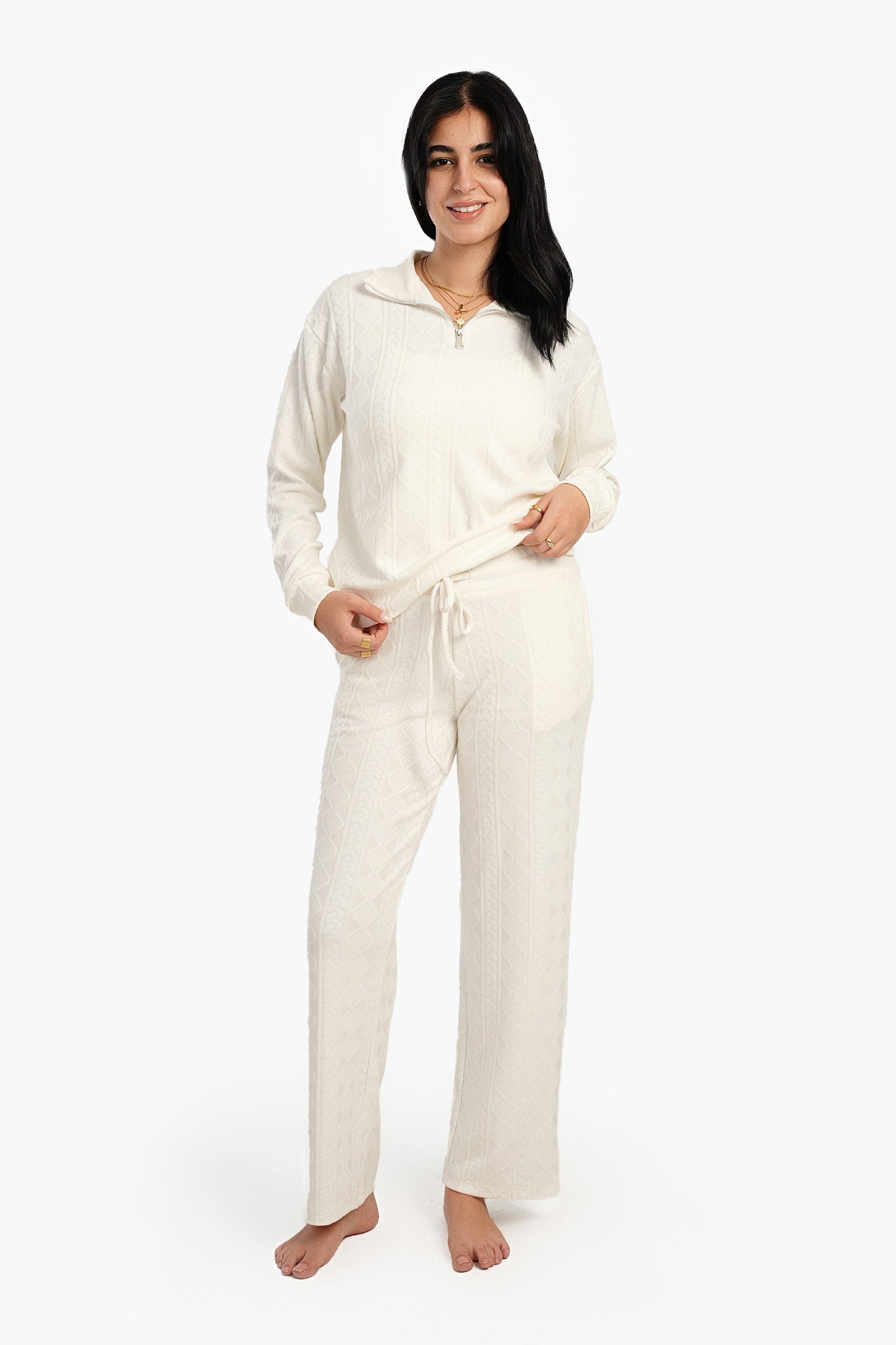 Half Zipper Closure Pyjama Set