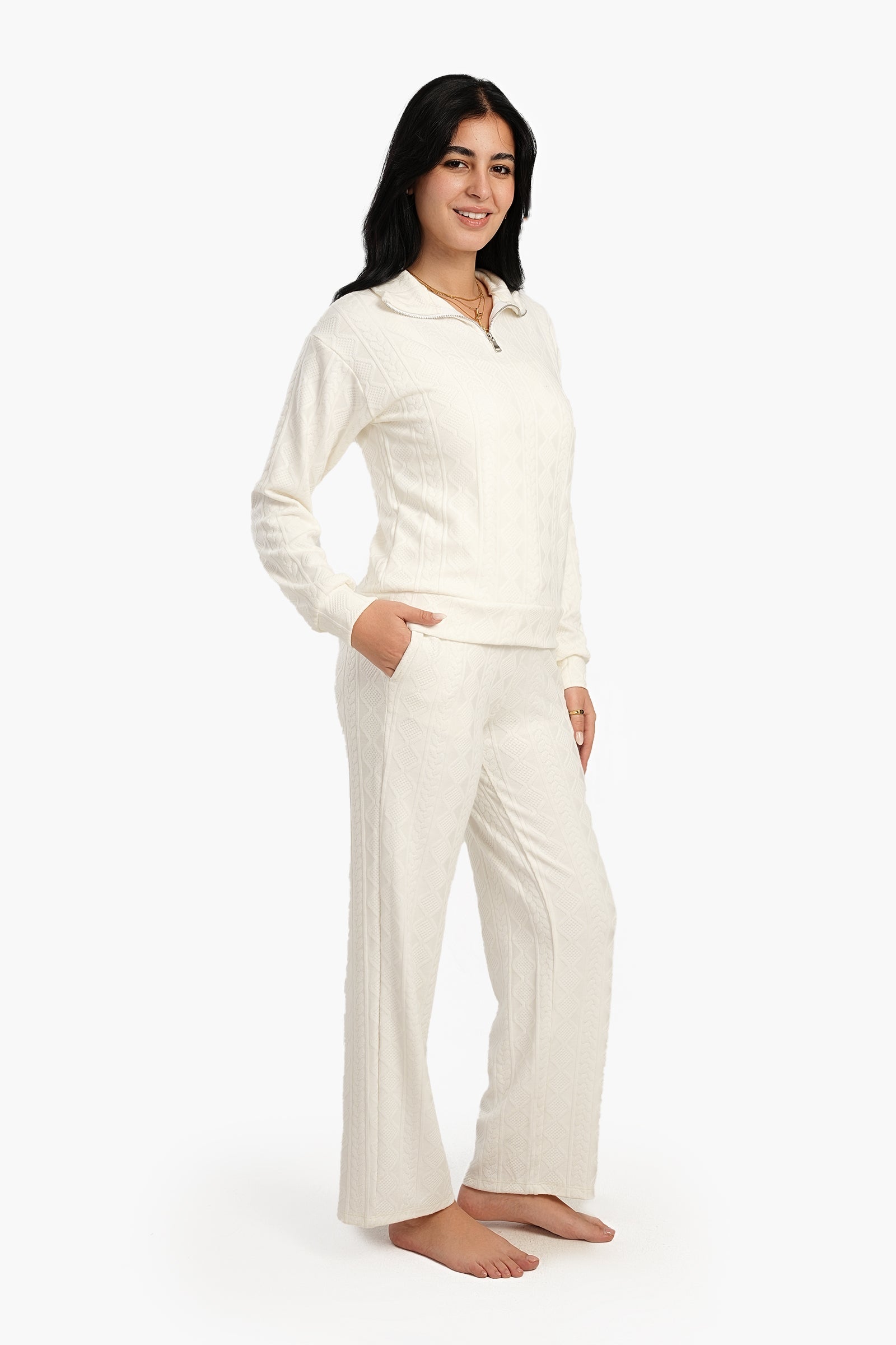 Half Zipper Closure Pyjama Set