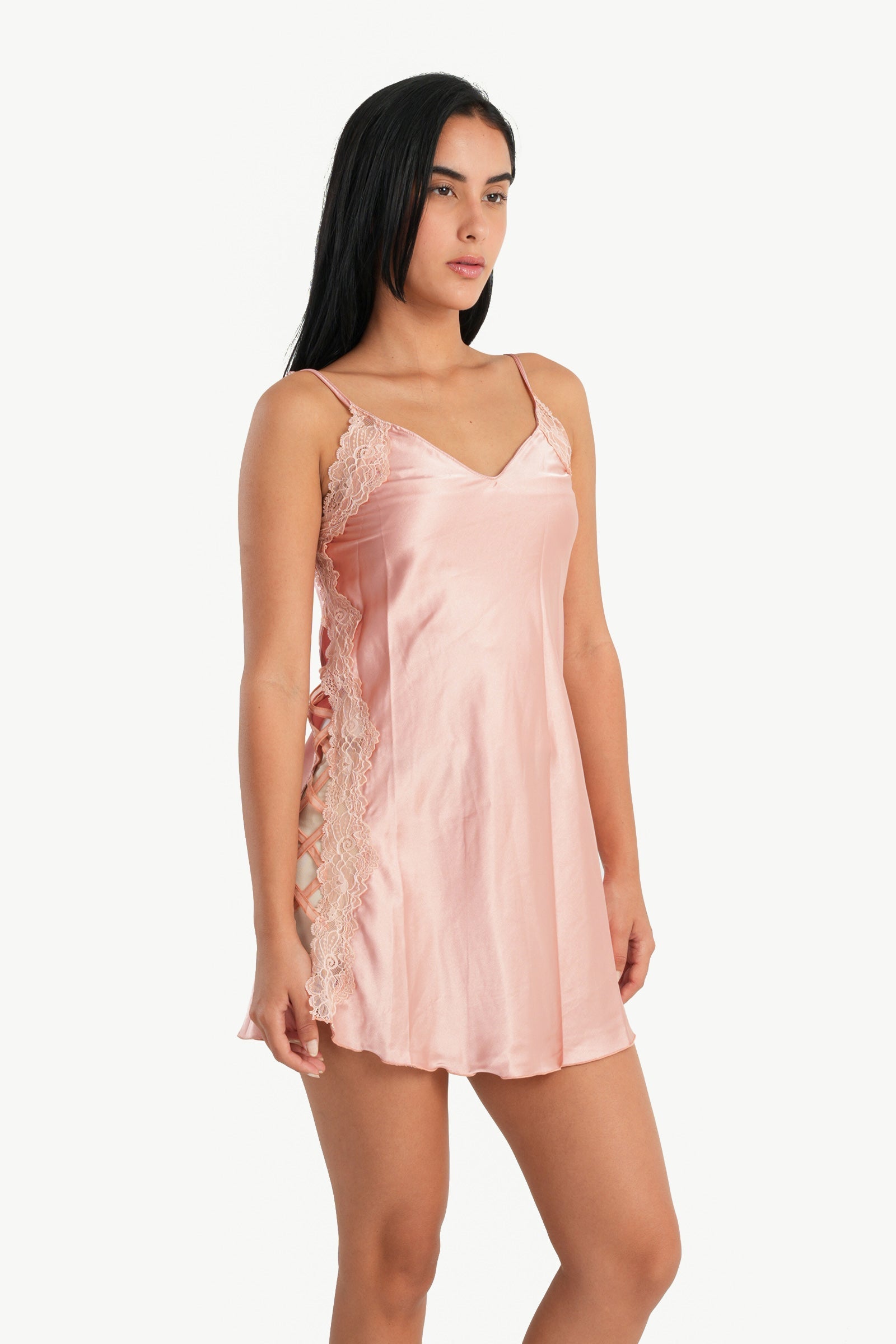 Nightgown with Crossed Side & Lace