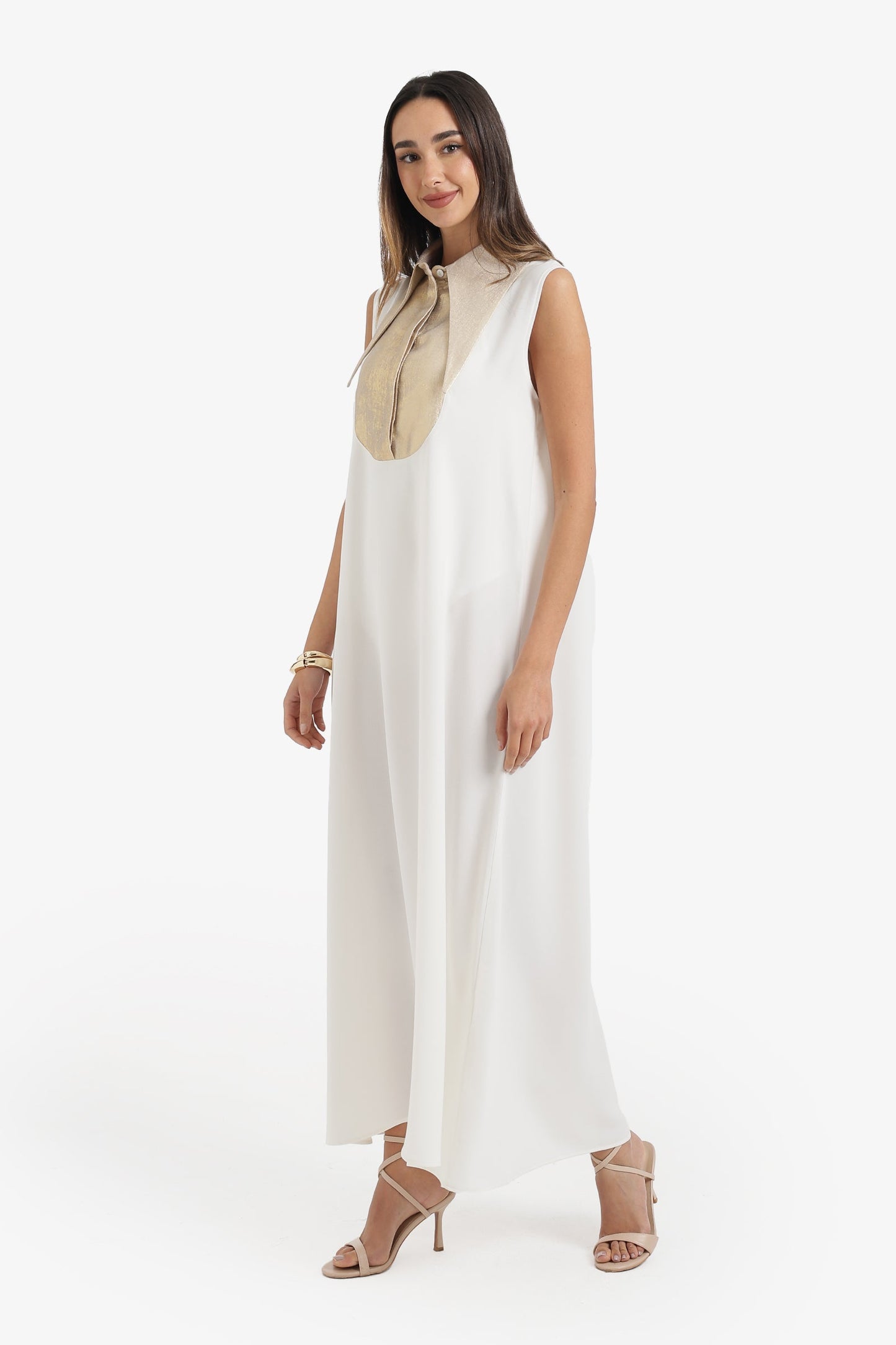 Contrast-Collar Maxi Dress