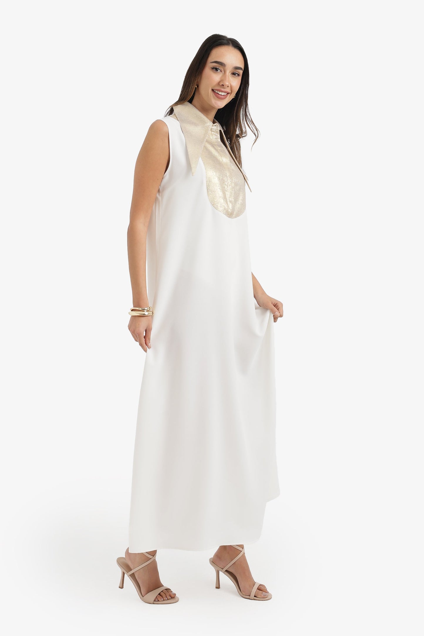 Contrast-Collar Maxi Dress