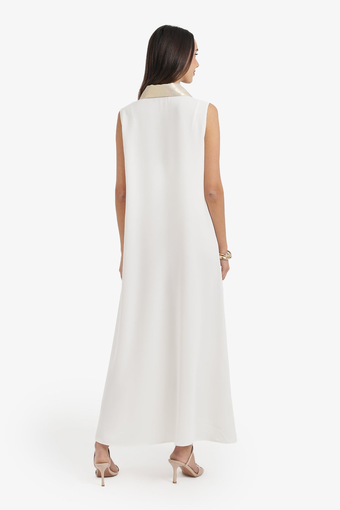 Contrast-Collar Maxi Dress