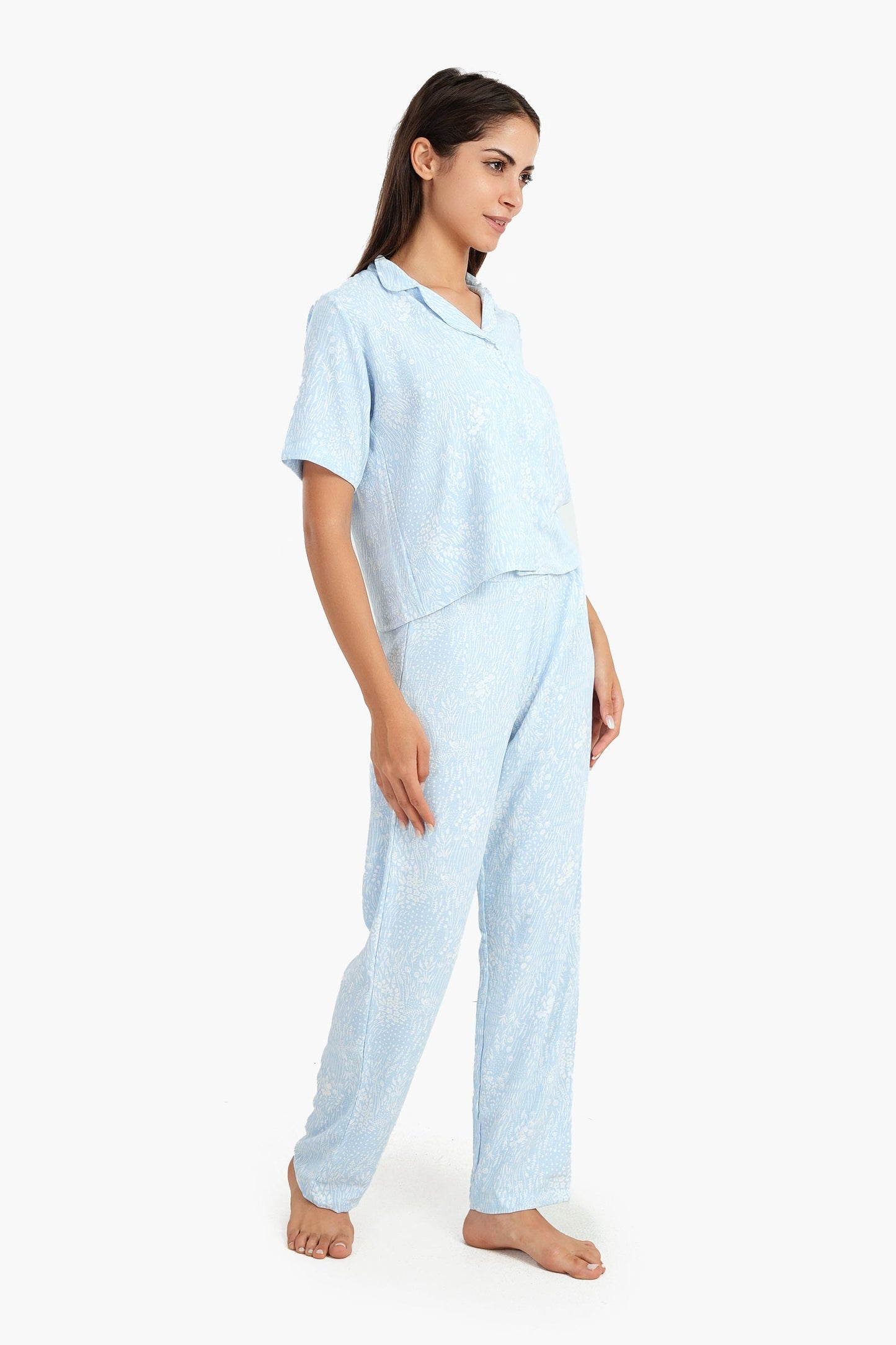 Blue Self Pattern Pyjama Set