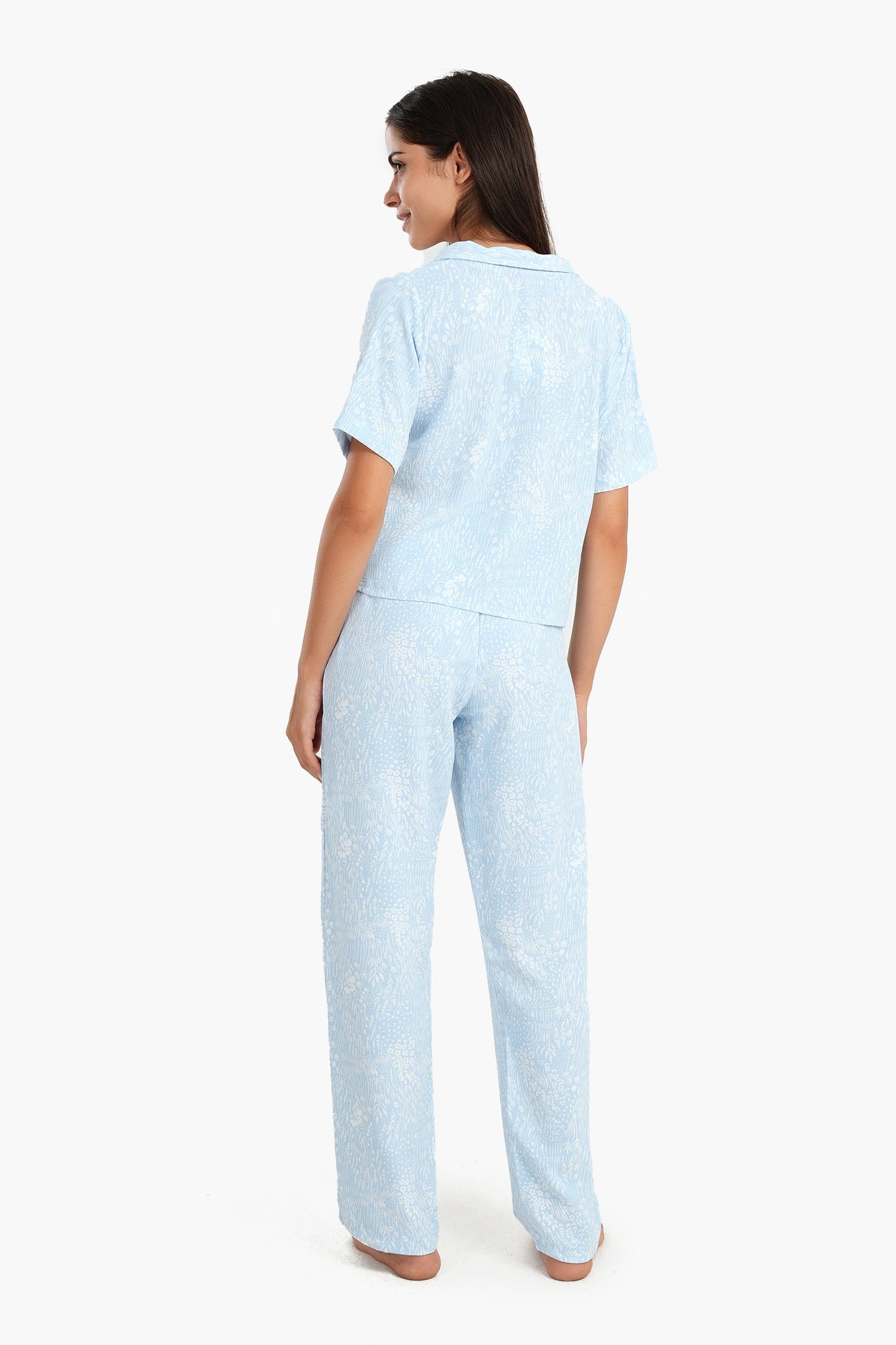Blue Self Pattern Pyjama Set