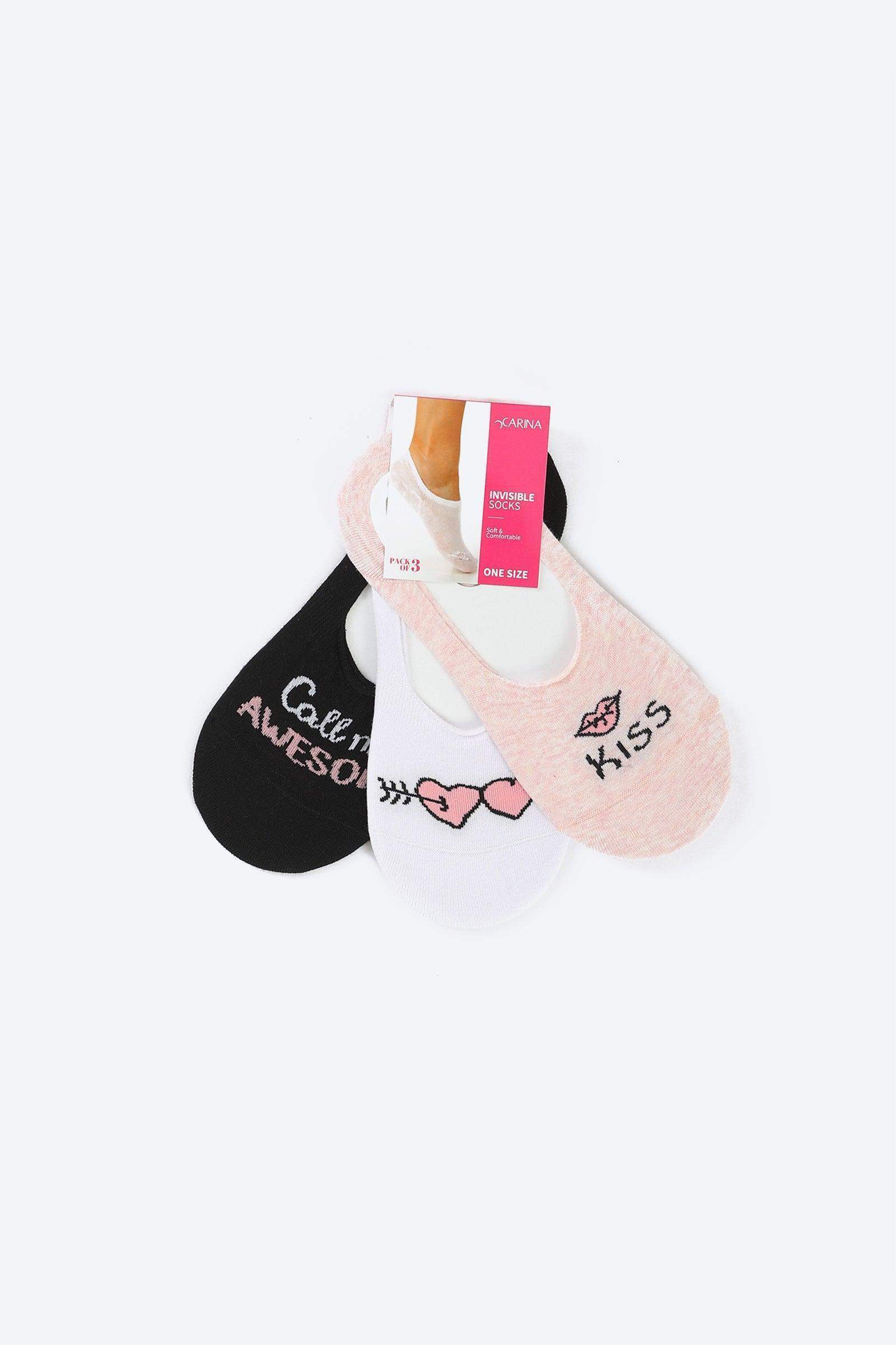 Cotton Invisible Socks - 3 Pairs - Carina - كارينا