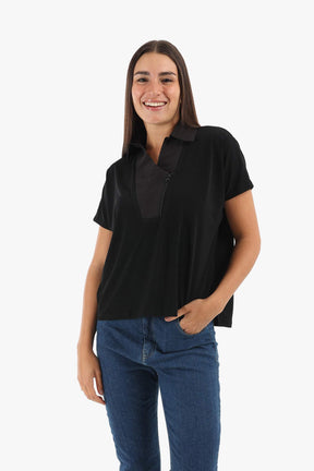 Johnny Collar Black Blouse - Carina - كارينا