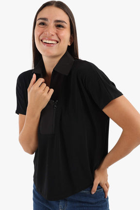 Johnny Collar Black Blouse - Carina - كارينا