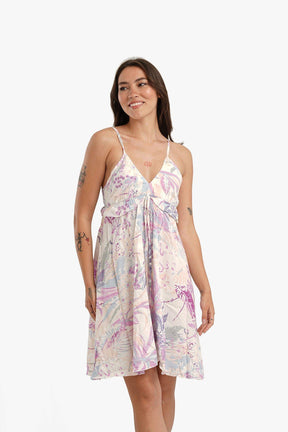 Plunge V-Neck Printed Nightgown - Carina - كارينا