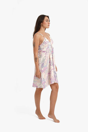 Plunge V-Neck Printed Nightgown - Carina - كارينا