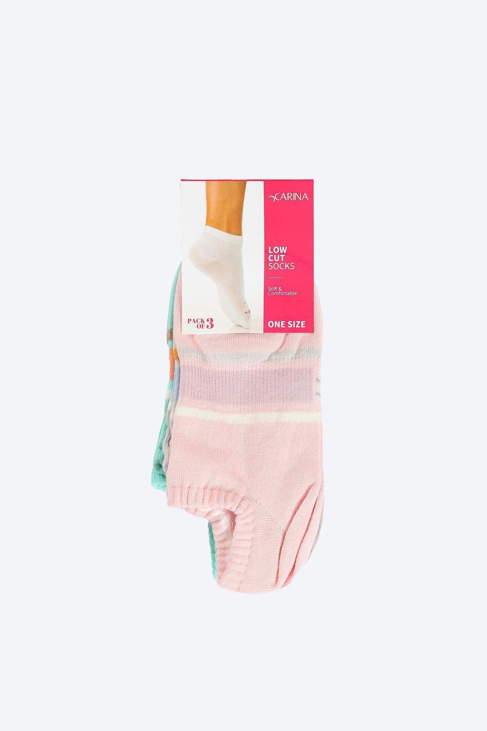 Printed Low Cut Socks - 3 Pairs - Carina - كارينا