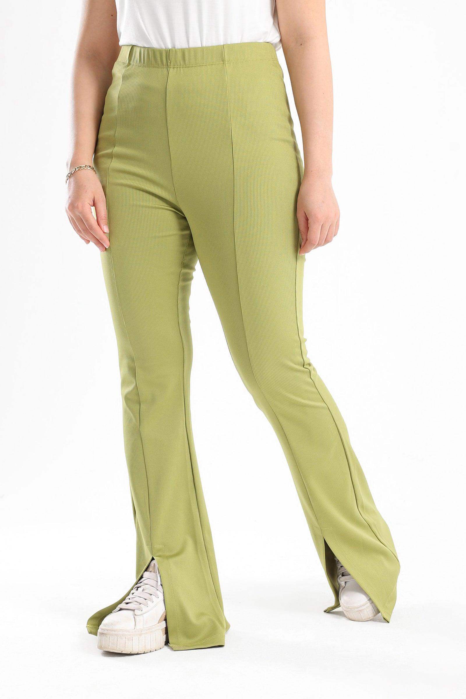 Ribbed Flared Pants With Front Slit - Carina - كارينا