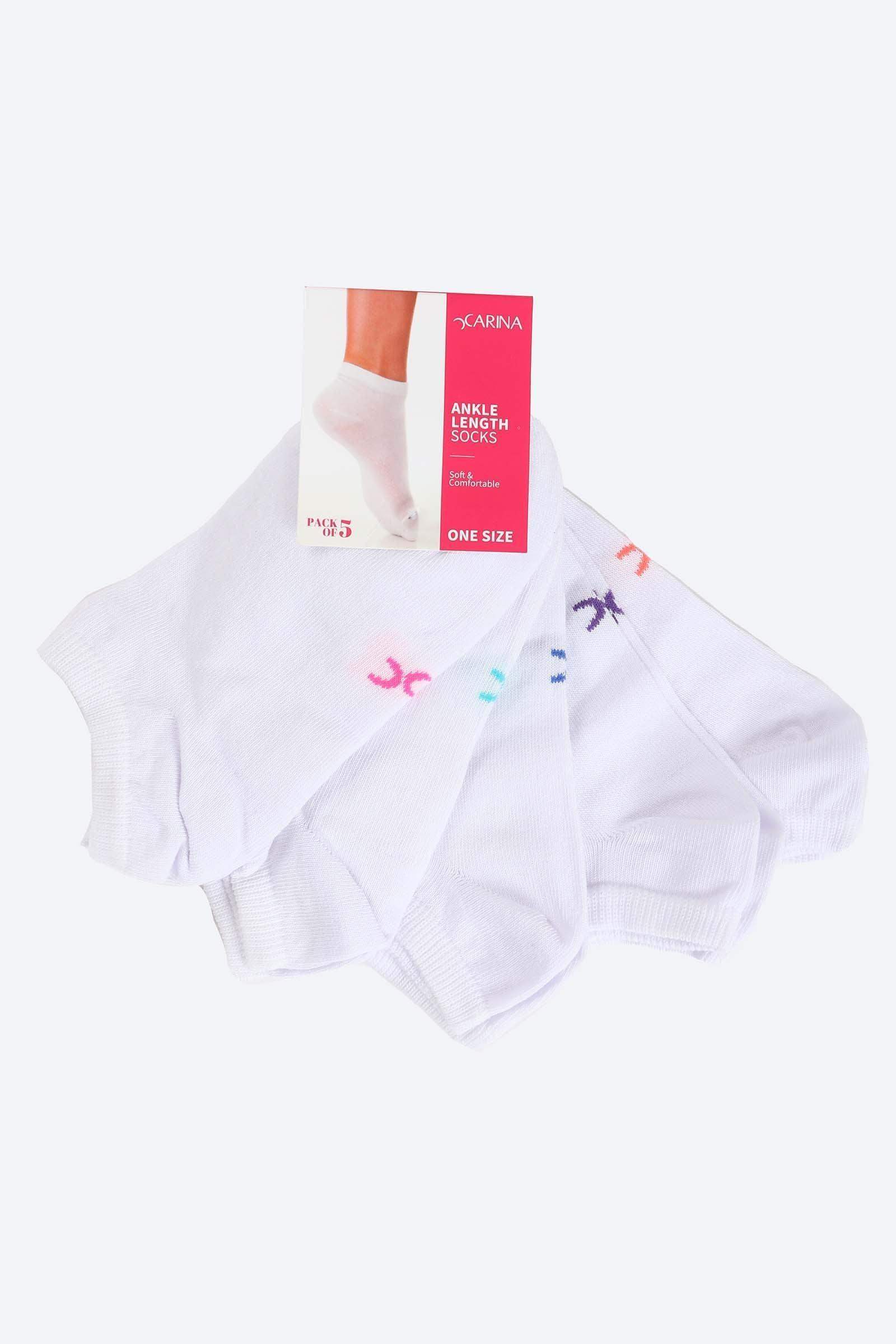 Solid Ankle Length Socks - 5 Pairs - Carina - كارينا