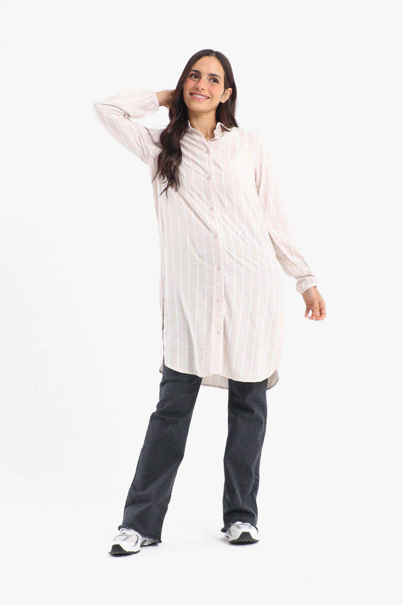 Striped Full Placket Long Shirt - Carina - كارينا