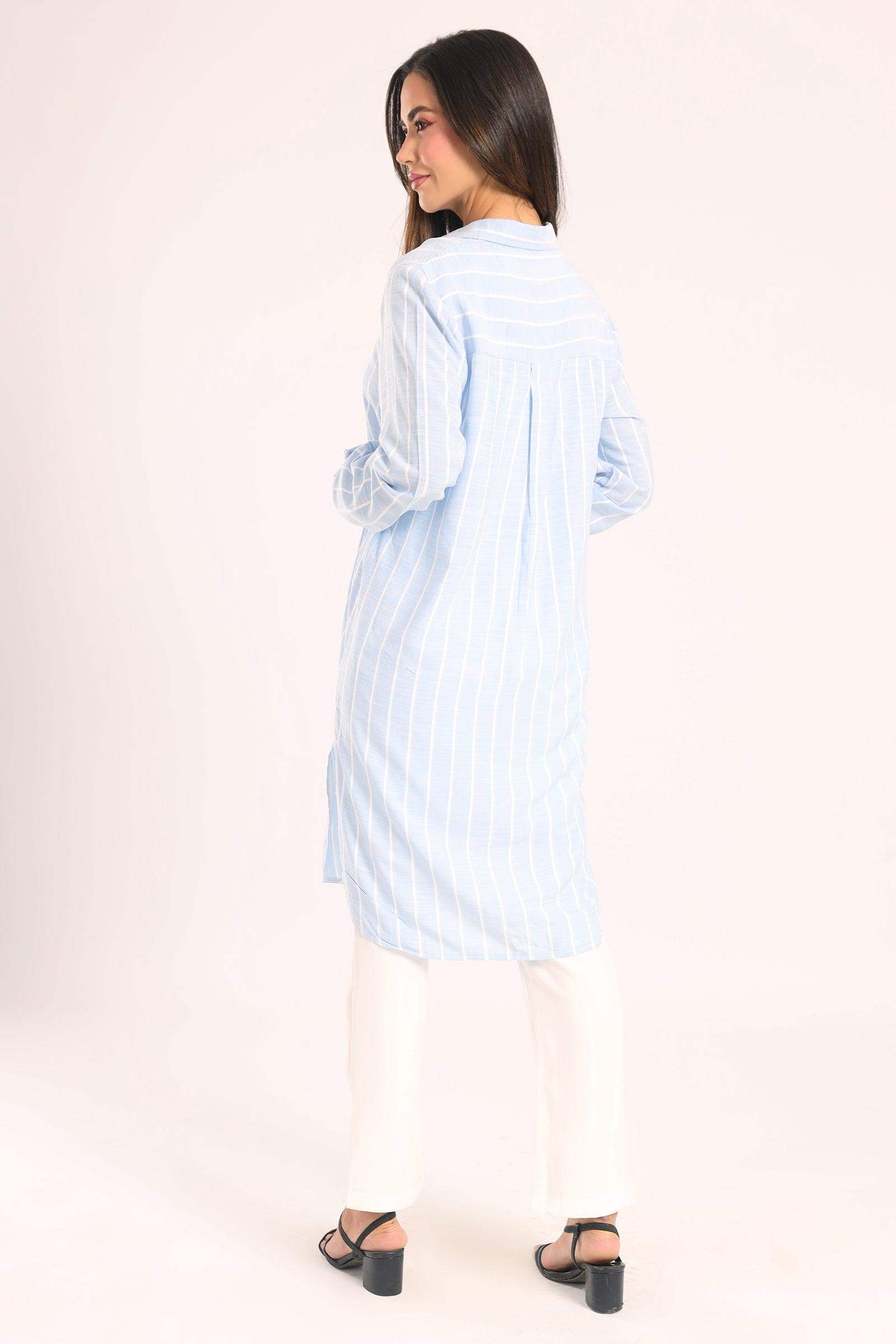 Striped Full Placket Long Shirt - Carina - كارينا