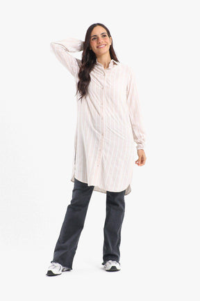 Striped Full Placket Long Shirt - Carina - كارينا