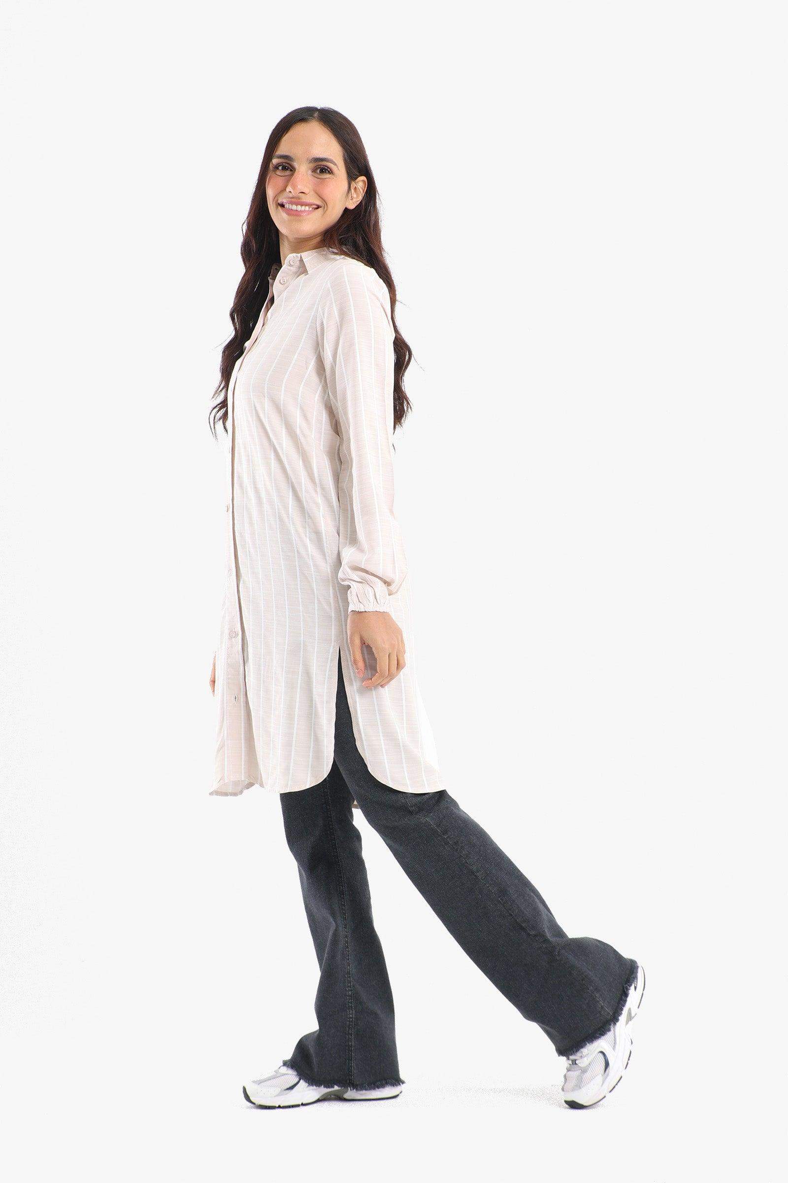 Striped Full Placket Long Shirt - Carina - كارينا