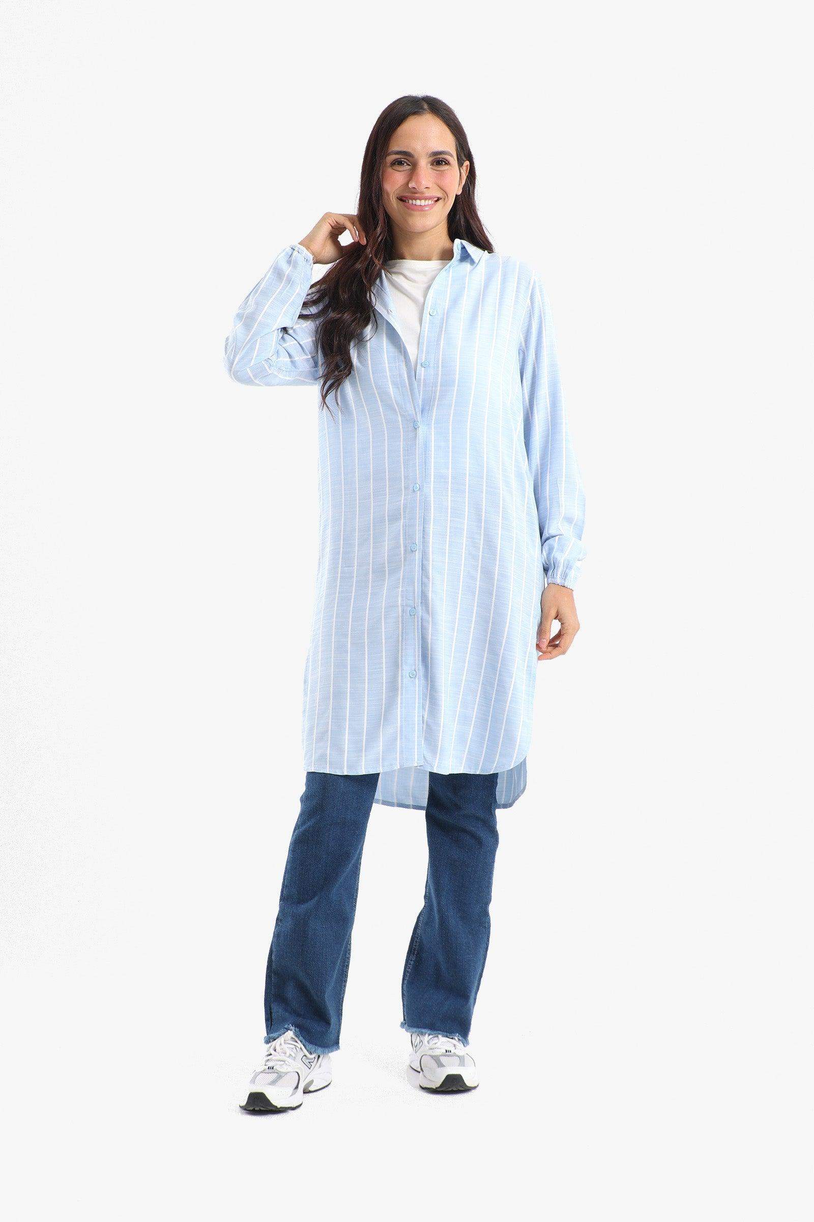 Striped Full Placket Long Shirt - Carina - كارينا