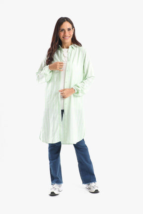 Striped Full Placket Long Shirt - Carina - كارينا