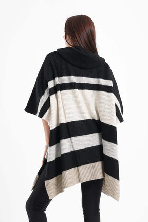 Striped Poncho with Front Zipper - Carina - كارينا