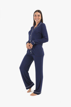 Viscose Navy Pyjama Set - Carina - كارينا