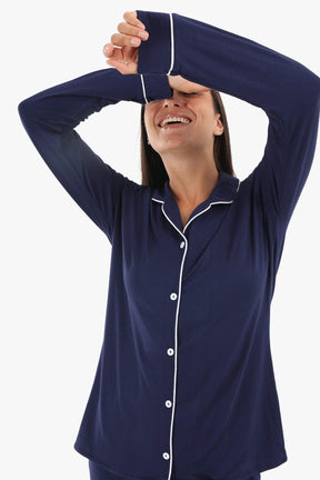 Viscose Navy Pyjama Set - Carina - كارينا