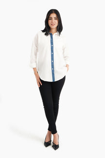 Viscose Shirt with Denim Placket - Carina - كارينا