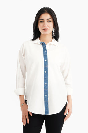 Viscose Shirt with Denim Placket - Carina - كارينا