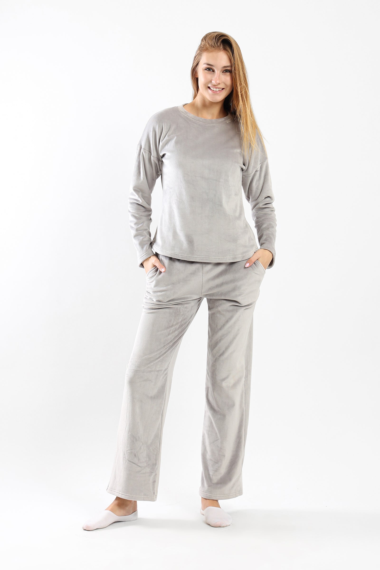 Fleece Solid Pyjama Set