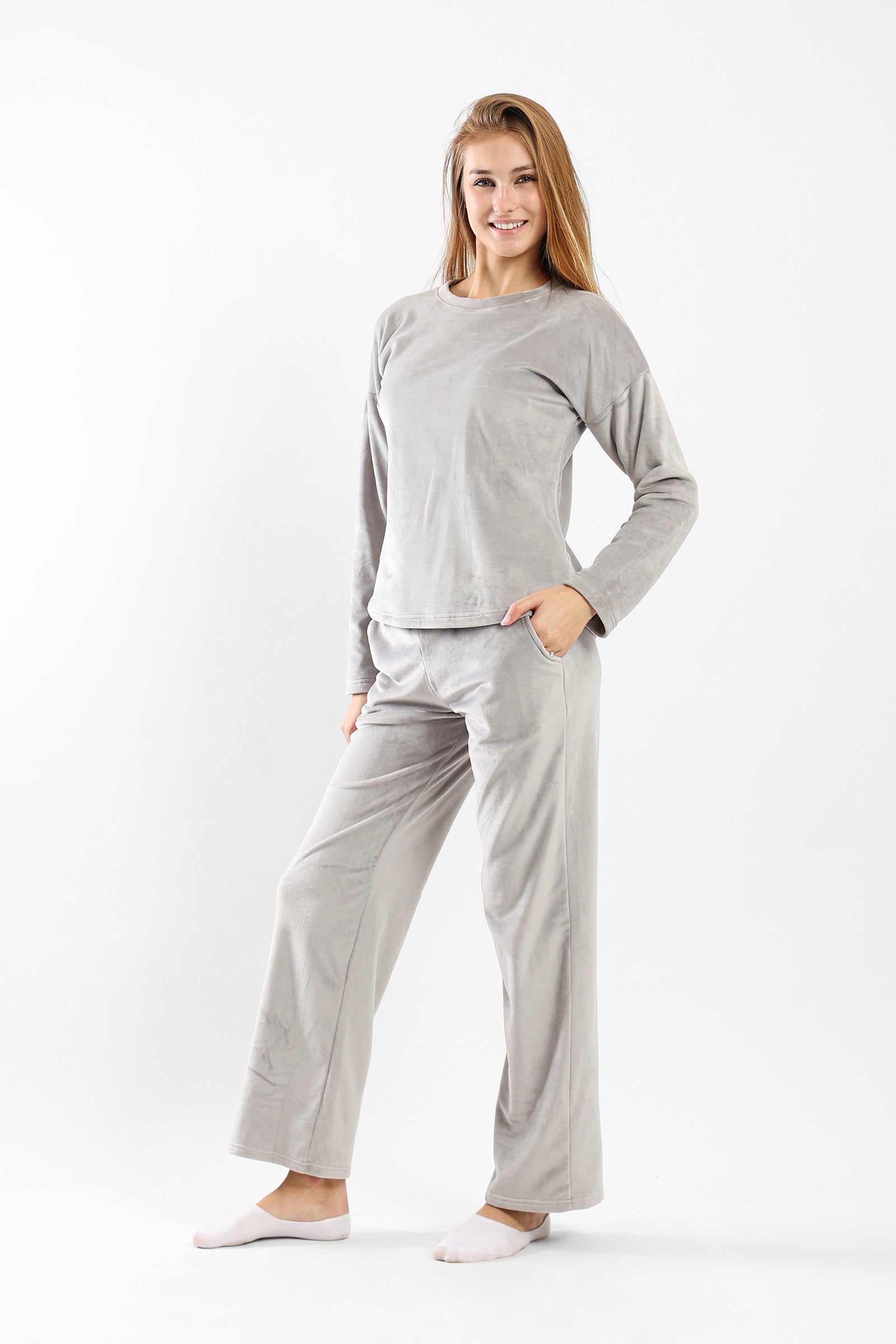 Fleece Solid Pyjama Set