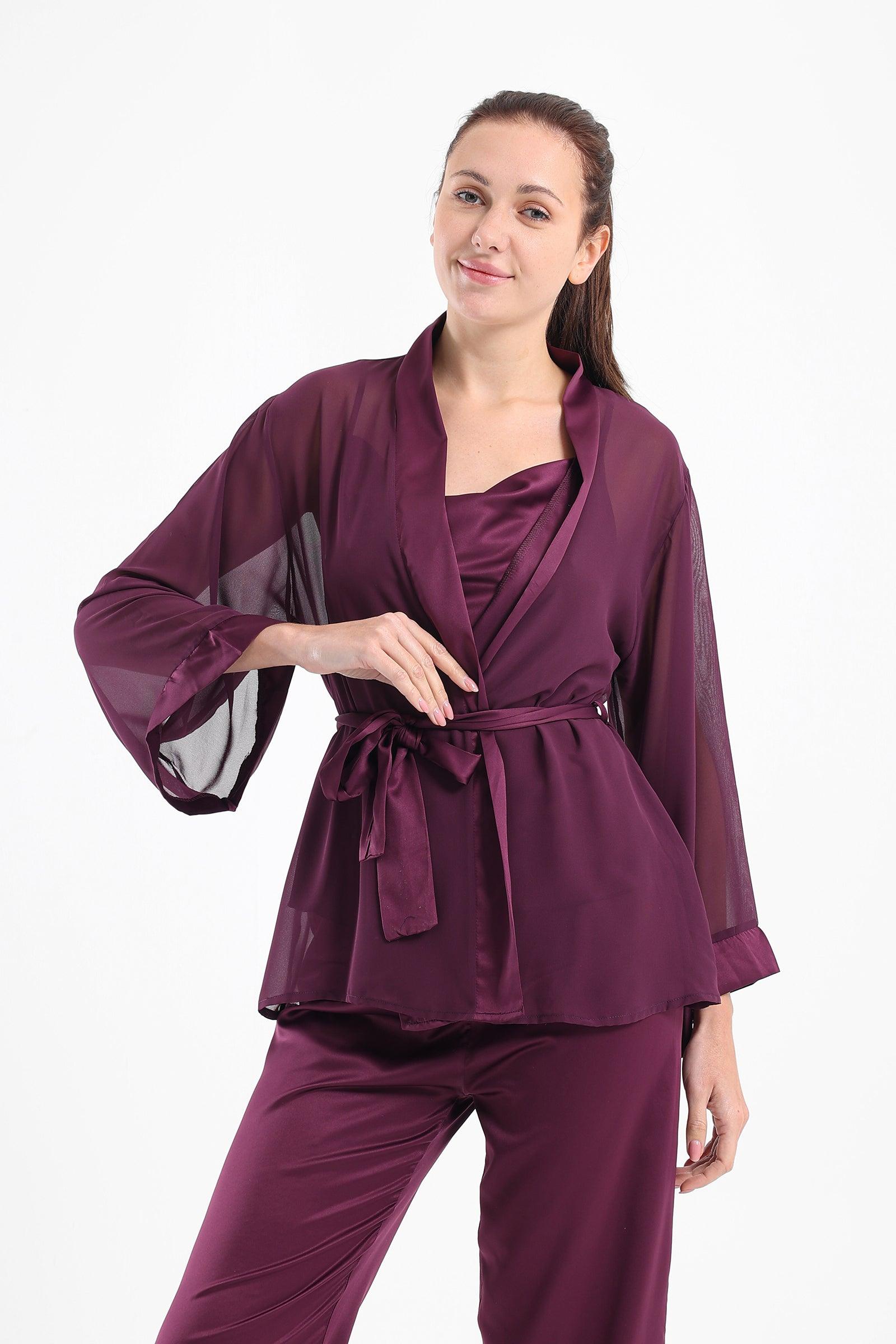 3 Pieces Satin Pyjama Set - Carina - كارينا