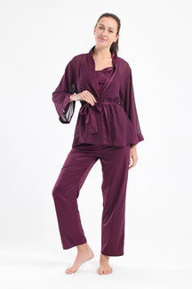 3 Pieces Satin Pyjama Set - Carina - كارينا