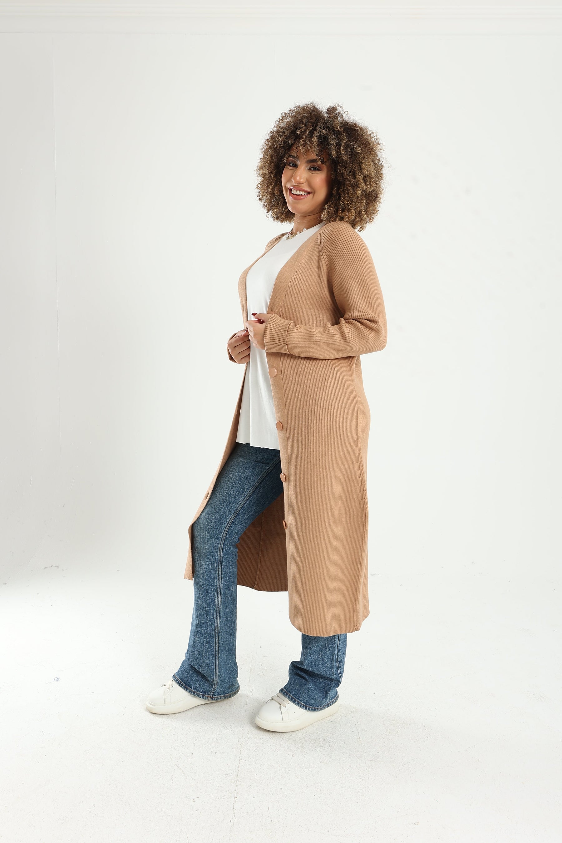 Button Closure Midi Cardigan