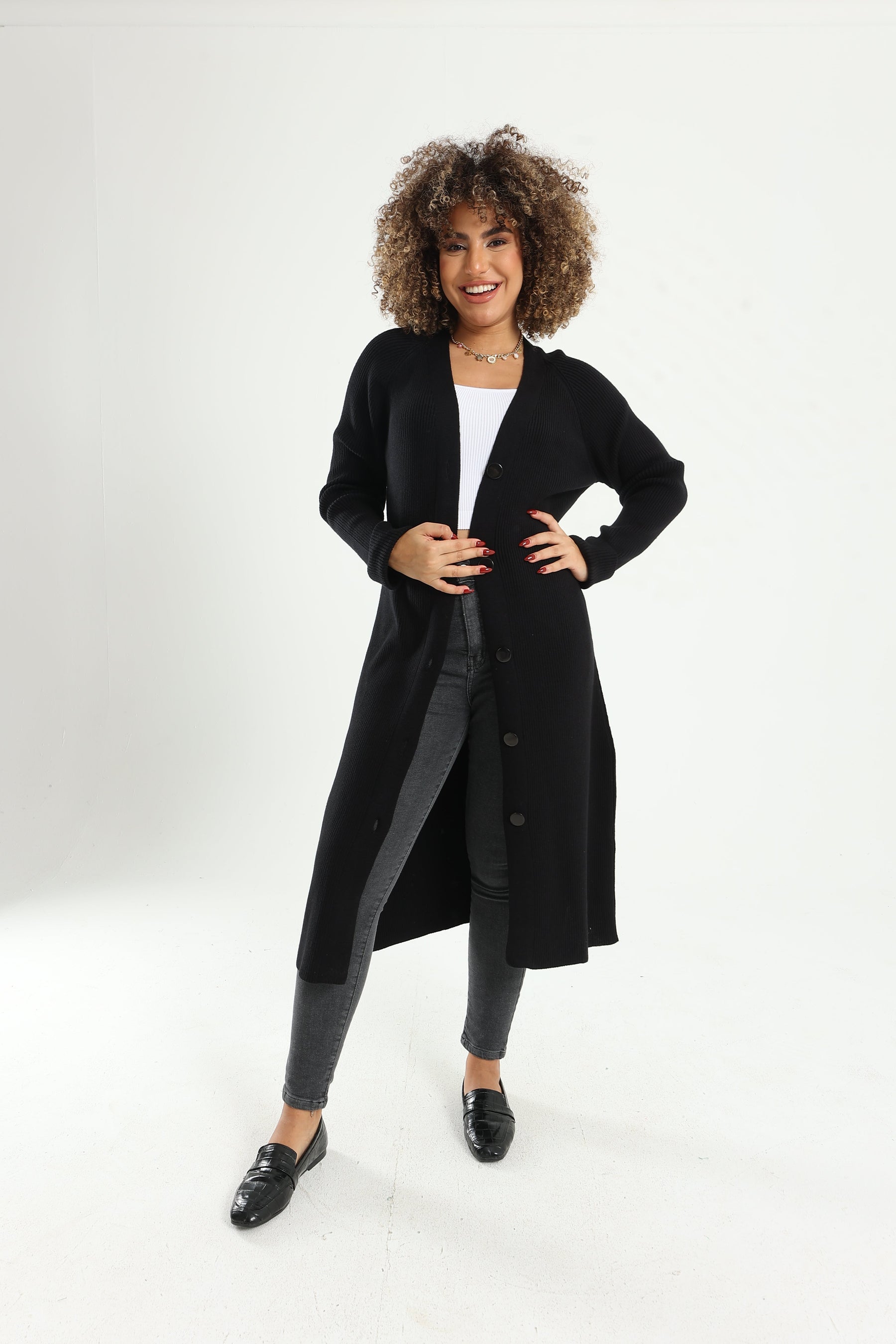 Button Closure Midi Cardigan