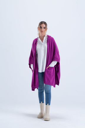 Ribbed Hem Hooded Poncho