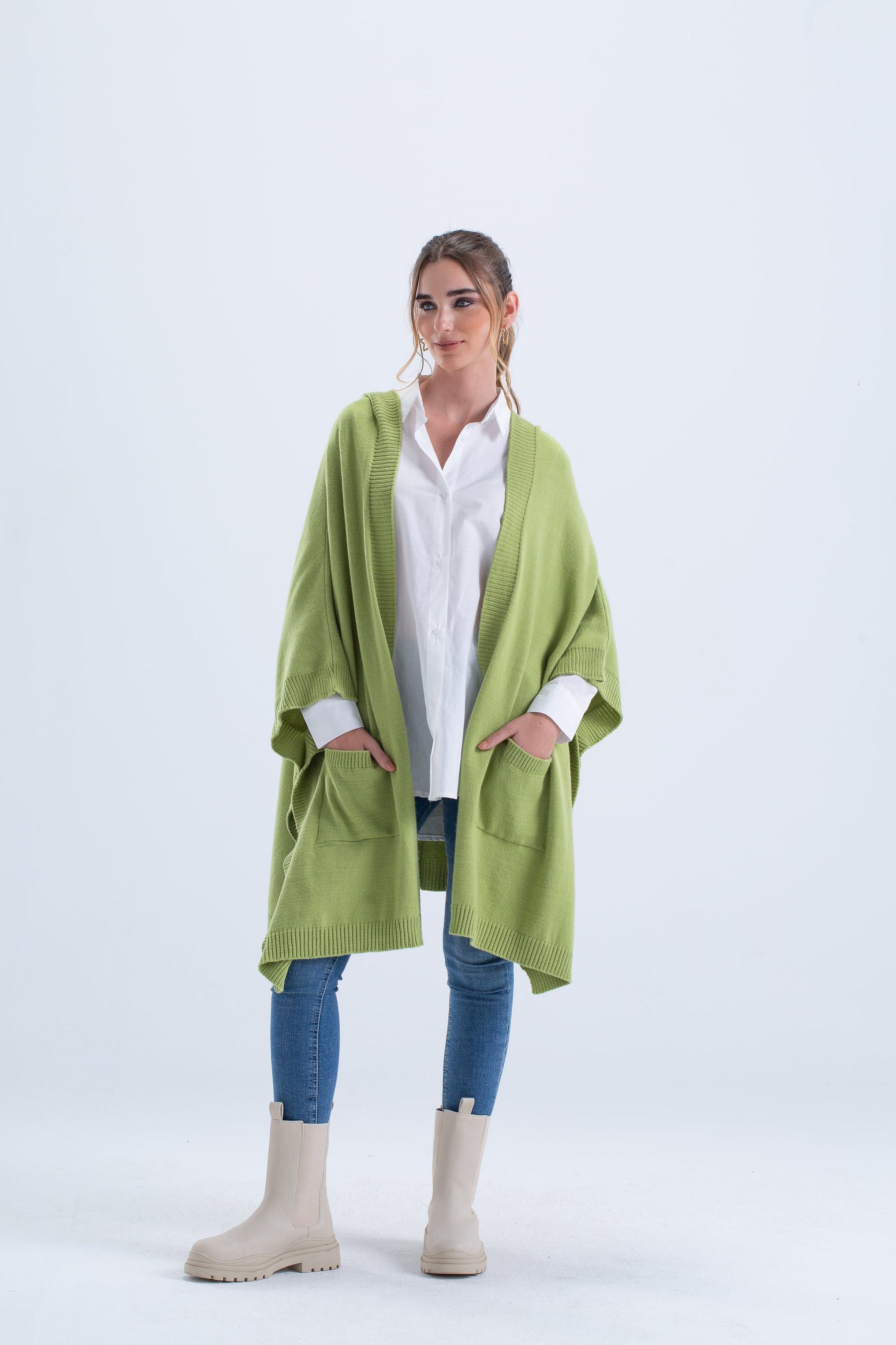 Ribbed Hem Hooded Poncho