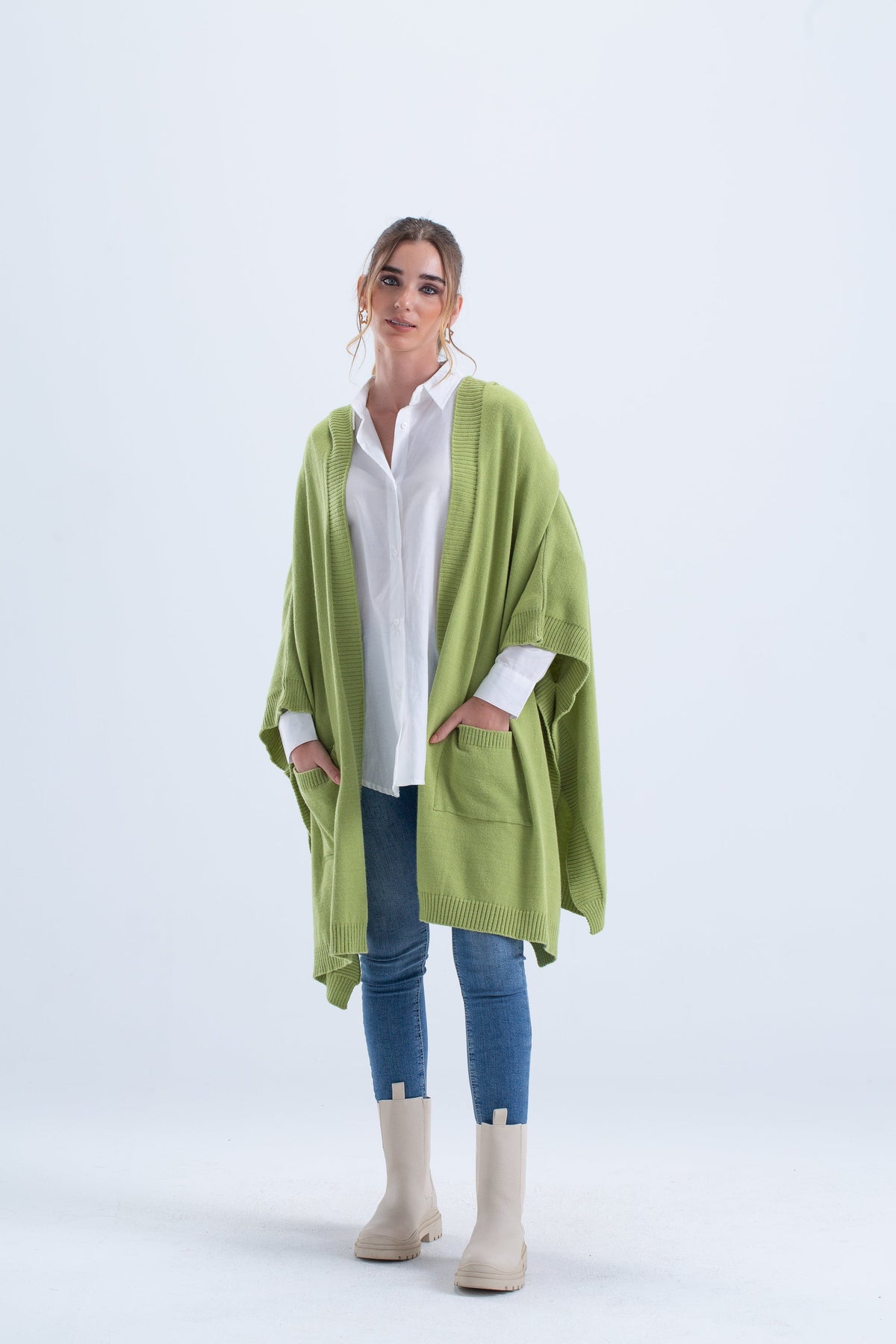 Ribbed Hem Hooded Poncho