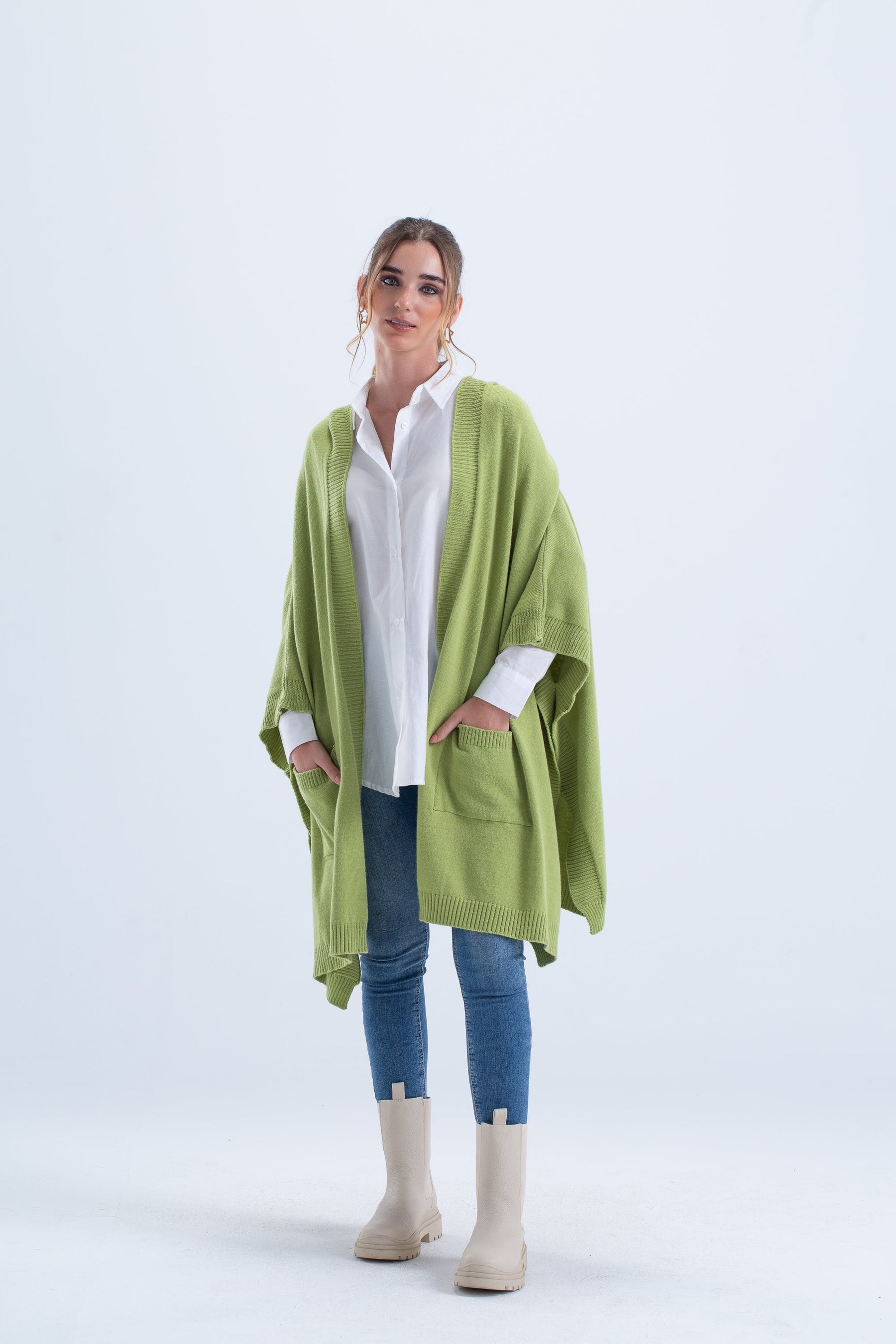 Ribbed Hem Hooded Poncho