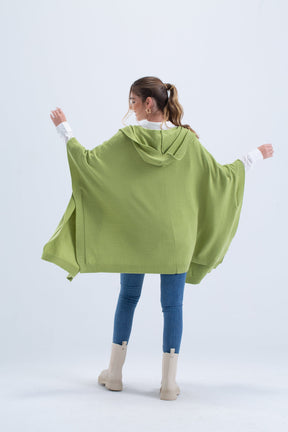 Ribbed Hem Hooded Poncho